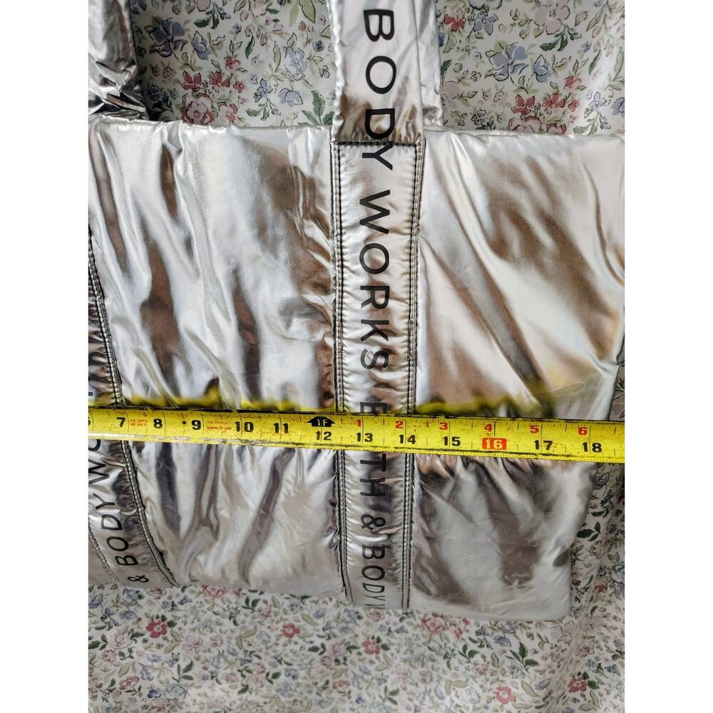 Bath And Body Works Puffy Tote Silver Metallic Bag New Logo NWOT - Picture 3 of 10
